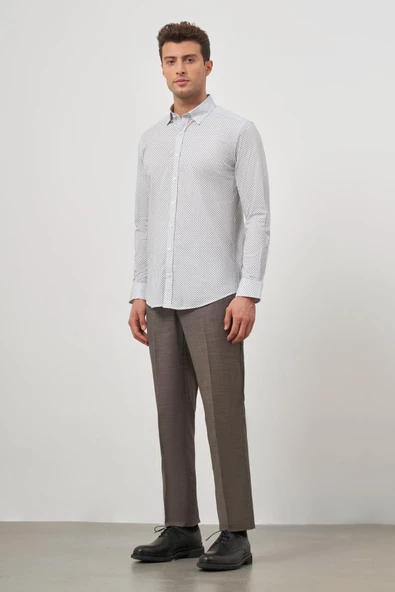 Beyaz Uzun Kol Perfectto Alttan Biritli Yaka Cepsiz Pamuklu Classic Slim Fit Gömlek 1004240259 - Resim 2