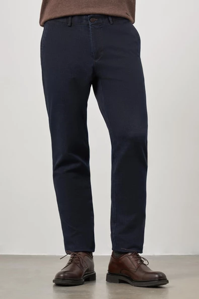 Koyu Lacivert Pamuklu Yandan Cepli Casual Comfort Fit Chino Pantolon 1003245155 - Resim 5