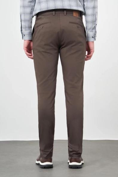 Koyu Camel Pamuklu Yandan Cepli Casual Slim Fit Chino Pantolon 1003245163 - Resim 5