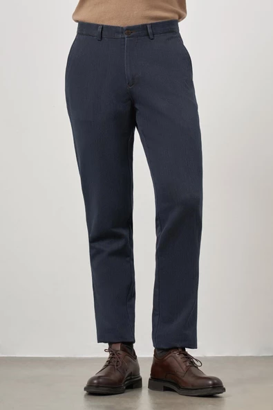 Koyu Lacivert Pamuklu Yandan Cepli Casual Comfort Fit Chino Pantolon 1003245153 - Resim 5