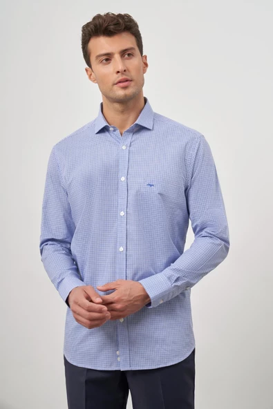 Saks Uzun Kol Kareli Desen Yarım İtalyan Cepli Classic Comfort Fit Gömlek 1004245188 - Resim 3