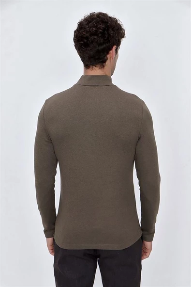 Koyu Kahverengi Suprem Yarım Balıkçı Yaka  Casual Comfort Fit Rahat Kesim Likralı Sweatshirt 1013225103 - Resim 6