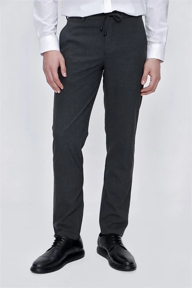 Füme Gabardin Yan Cepli Slim Fit Dar Kesim Casual Pantolon 1003225177
