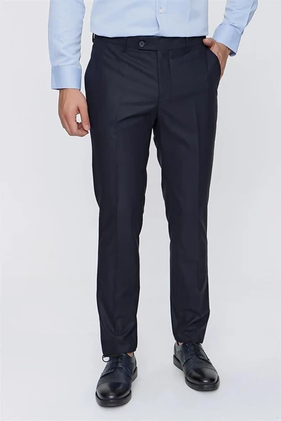 Lacivert Gabardin Yan Cepli Slim Fit Dar Kesim Basic Pantolon 1003220013 - Resim 2