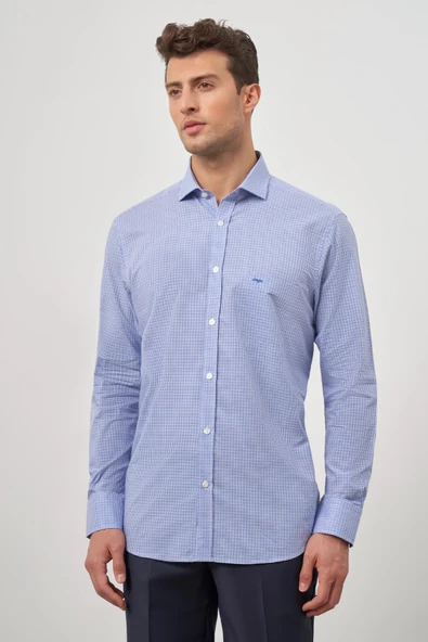 Saks Uzun Kol Kareli Desen Yarım İtalyan Cepli Classic Comfort Fit Gömlek 1004245188