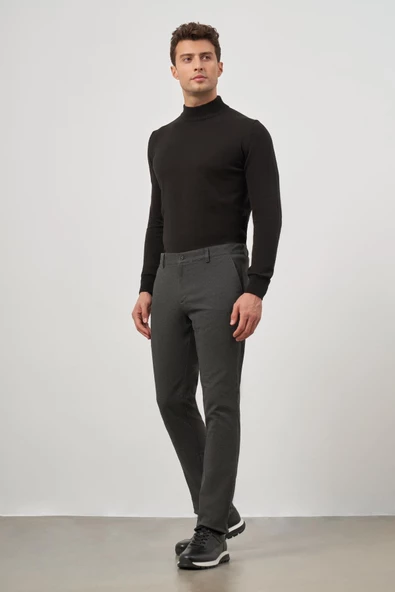 Koyu Antrasit Esnek Yandan Cepli Casual Slim Fit Chino Pantolon 1003245108 - Resim 4
