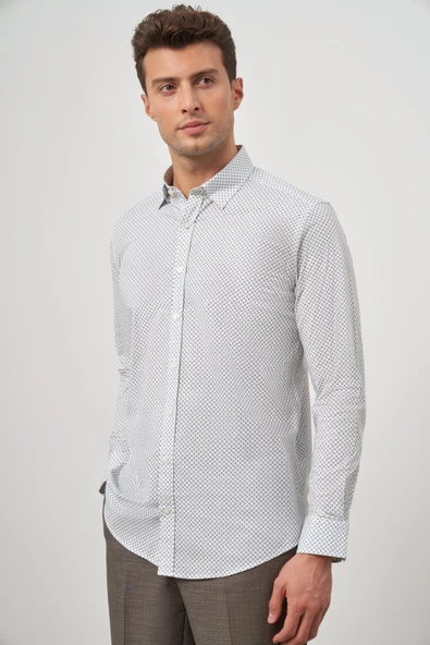 Beyaz Uzun Kol Perfectto Alttan Biritli Yaka Cepsiz Pamuklu Classic Slim Fit Gömlek 1004240259 - Resim 5