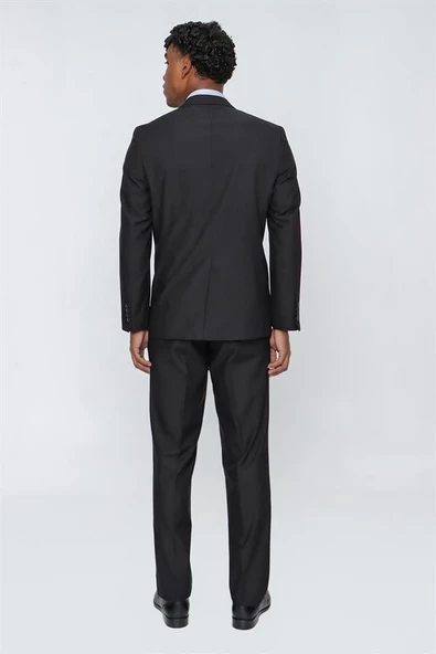 Siyah Gabardin Mono Yaka Astarlı 6 Drop Comfort Fit Rahat Kesim Takım Elbise 1001220010 - 5