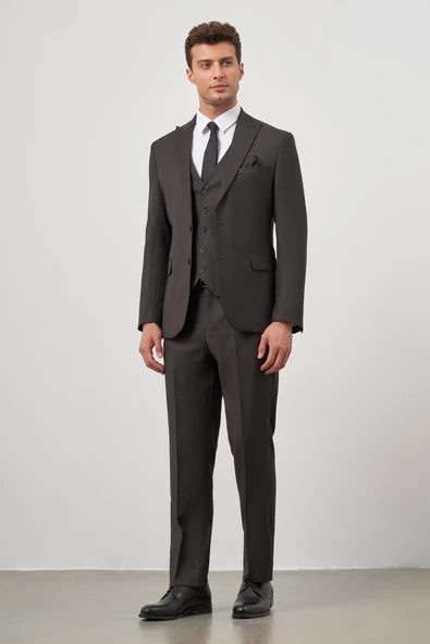 Siyah Kılıç Yaka Yelekli 6 Drop Slim Fit Classic Takım Elbise 1001245156 - 5