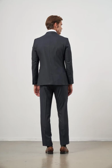 Koyu Lacivert Kılıç Yaka Yelekli 6 Drop Slim Fit Classic Takım Elbise 1001245154 - 7