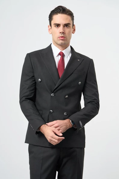 Siyah Bez Ayağı Kılıç Yaka Tam Astar Esnek 6 Drop Slim Fit Classic Takım Elbise 1001245173 ürün görseli