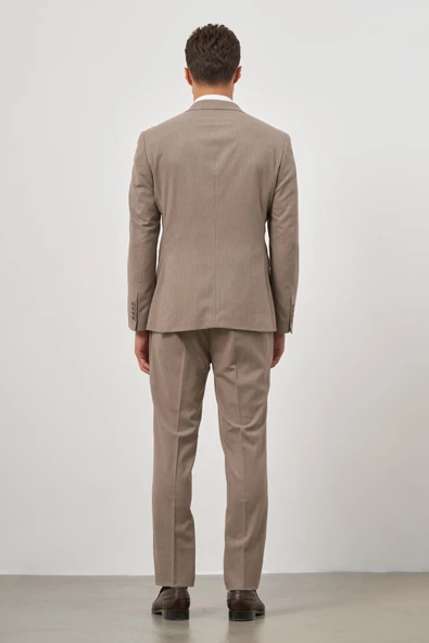 Koyu Vizon Çizgili Mono Yaka Astarlı 6 Drop Slim Fit Dar Kesim Takım Elbise 1001245106 - 9