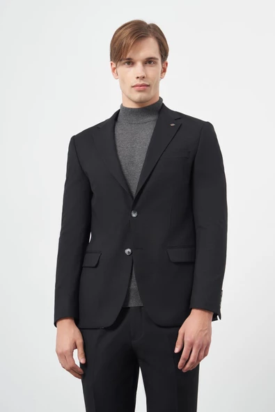 Siyah Armürlü Mono Yaka Tam Astar Esnek 6 Drop Slim Fit Classic Takım Elbise 1001245175