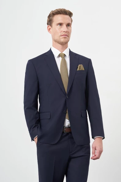 Lacivert Bez Ayağı Kılıç Yaka Tam Astar Esnek 6 Drop Slim Fit Takım Elbise 1001245309 - 3