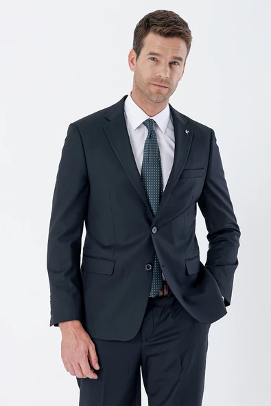 Koyu Lacivert Gabardin Mono Yaka Likralı 6 Drop Comfort Fit Rahat Kesim Klasik Takım Elbise 1001235152 - 3