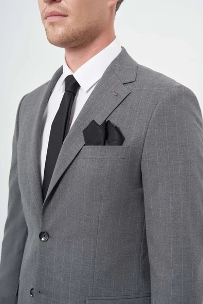 Füme Çizgili Mono Yaka Astarlı 6 Drop Slim Fit Dar Kesim Takım Elbise 1001245102 - 6