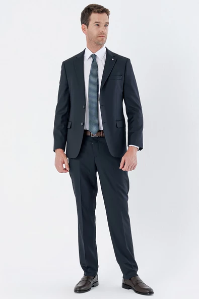 Koyu Lacivert Gabardin Mono Yaka Likralı 6 Drop Comfort Fit Rahat Kesim Klasik Takım Elbise 1001235152 - 5