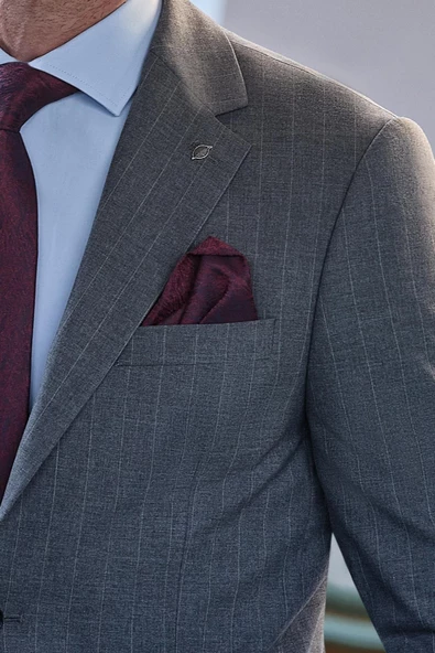 Füme Çizgili Mono Yaka Astarlı 6 Drop Slim Fit Dar Kesim Takım Elbise 1001245102 - 4