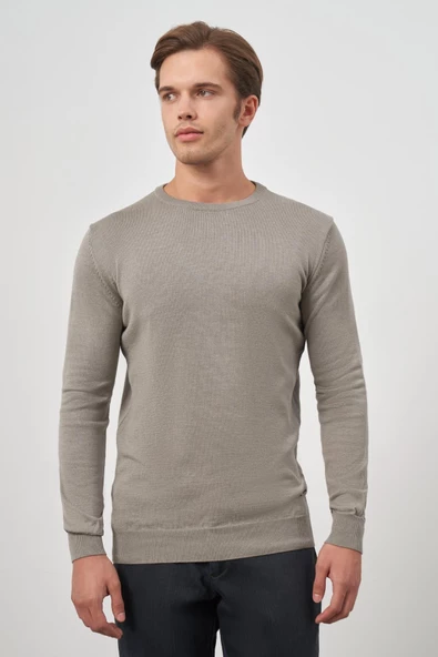 Gri Uzun Kol Düz Örme Bisiklet Yaka Classic Comfort Fit Triko 1012245006 - 4