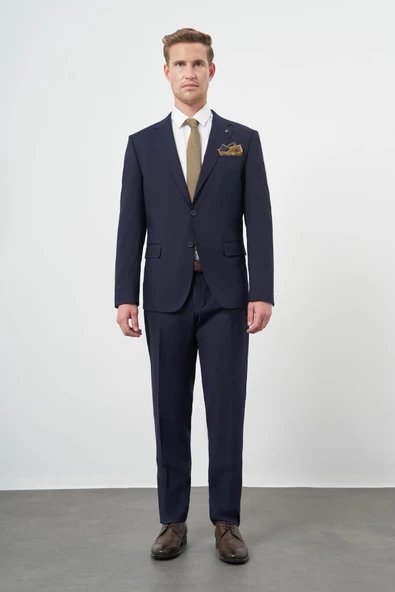 Lacivert Bez Ayağı Kılıç Yaka Tam Astar Esnek 6 Drop Slim Fit Takım Elbise 1001245310 - 2