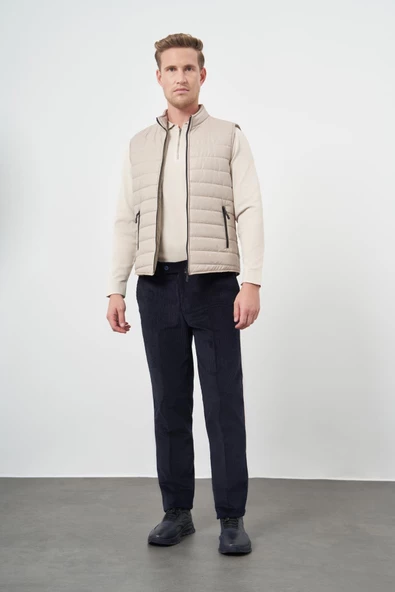 Taş Rengi Kapitone Dik Yaka Düz Garnisiz-Biyesiz Slim Fit Yelek 1009245151 - 3