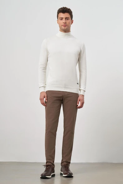 Açık Krem Uzun Kol Düz Örme Tam Balıkçı Yaka Classic Comfort Fit Triko 1012245004 - Resim 6