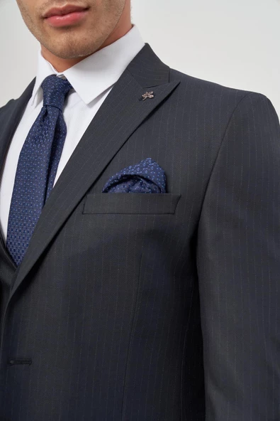 Koyu Lacivert Kılıç Yaka Yelekli 6 Drop Slim Fit Classic Takım Elbise 1001245154 - 6