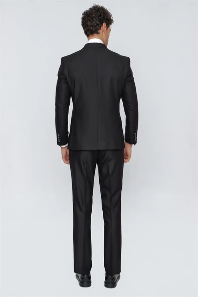 Siyah Gabardin Kırlangıç Yaka Tam Astar Kruvaze 6 Drop Slim Fit Dar Kesim Takım Elbise 1001225175 - 6