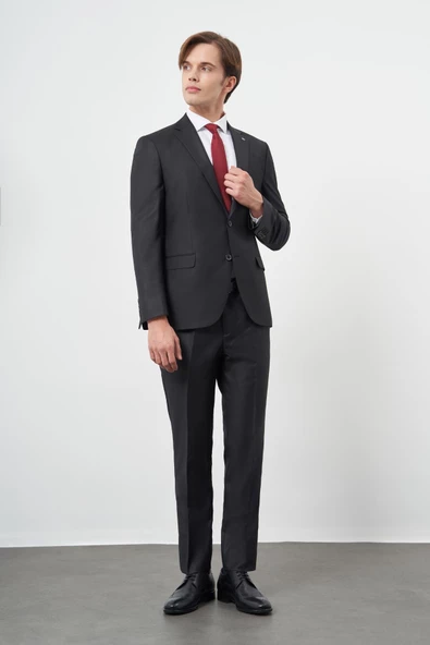 Siyah Düz Mono Yaka 6 Drop Comfort Fit Classic Takım Elbise 1001245171 - 2