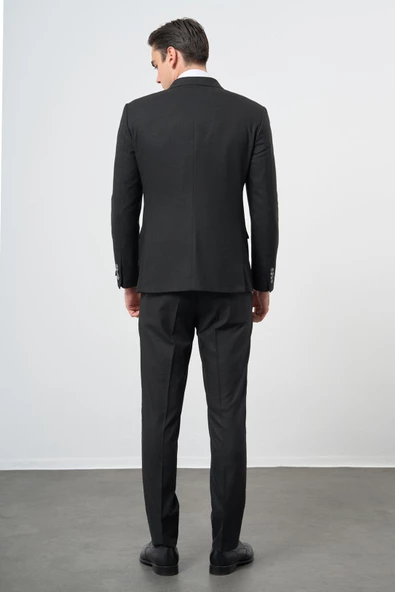 Siyah Bez Ayağı Kılıç Yaka Tam Astar Esnek 6 Drop Slim Fit Classic Takım Elbise 1001245173 - Resim 5