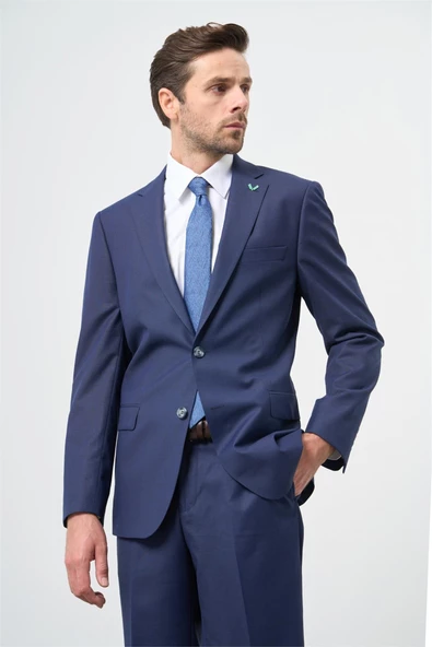 Lacivert Mono Yaka Yünlü Likralı 6 Drop Comfort Fit Rahat Kesim Klasik Takım Elbise 1001235904 - 3