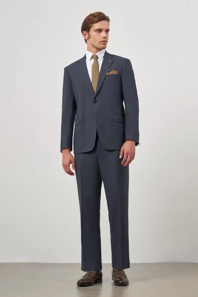Koyu Lacivert Kendinden Mono Yaka 2 Düğme 4 Drop Comfort Fit Classic Takım Elbise 1001240190 - 2