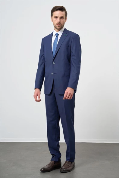 Lacivert Mono Yaka Yünlü Likralı 6 Drop Comfort Fit Rahat Kesim Klasik Takım Elbise 1001235904 - 2