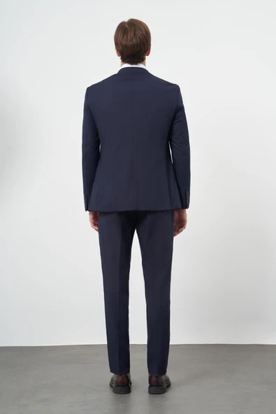 Lacivert Bez Ayağı Kılıç Yaka Tam Astar Yelekli 6 Drop Slim Fit Takım Elbise 1001245386 - 5