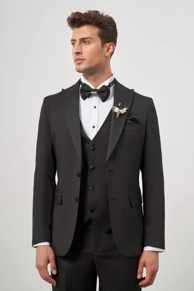 Siyah Yelekli 6 Drop Slim Fit Ceremony Takım Elbise 1001240205