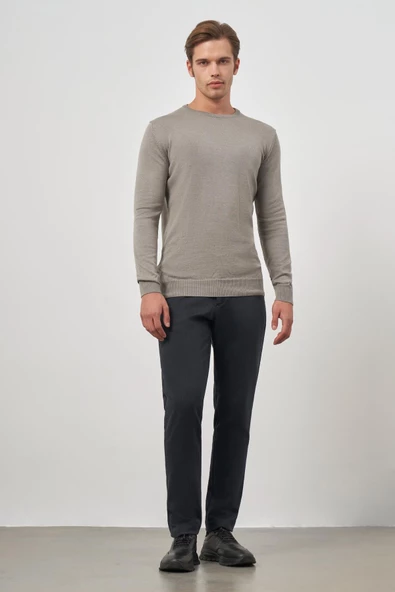 Gri Uzun Kol Düz Örme Bisiklet Yaka Classic Comfort Fit Triko 1012245006 - 2