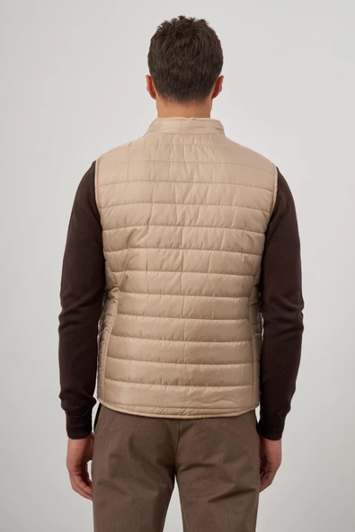 Bej Kapitone Dik Yaka Düz Garnisiz-Biyesiz Slim Fit Yelek 1009245150 - 7
