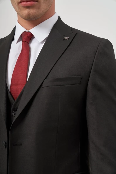 Siyah Kılıç Yaka Yelekli 6 Drop Slim Fit Classic Takım Elbise 1001245155 - 6