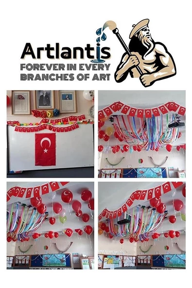 Okul Sınıf Süsü 7 Çeşit 1 Paket Çıtalı Bayrak Bayraklı Balon Atatürklü Balon İpli Bayrak Flamalı Bayrak 29 Ekim 23 Nisan - 5