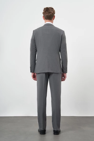 Füme Çizgili Mono Yaka Astarlı 6 Drop Slim Fit Dar Kesim Takım Elbise 1001245102 - 7