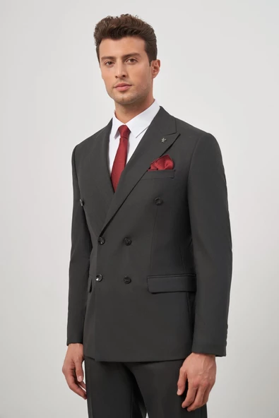 Siyah Kılıç Yaka Kruvaze 6 Drop Slim Fit Classic Takım Elbise 1001245157 - 3