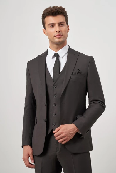 Siyah Kılıç Yaka Yelekli 6 Drop Slim Fit Classic Takım Elbise 1001245156 - 4