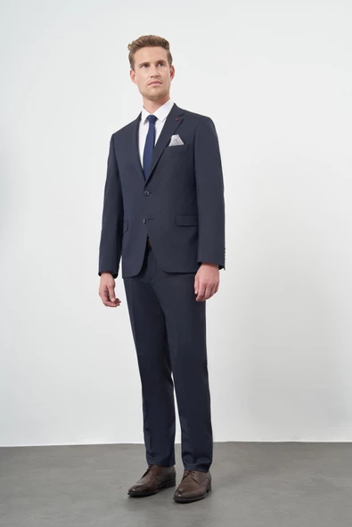 Koyu Lacivert Düz Mono Yaka 6 Drop Comfort Fit Classic Takım Elbise 1001245167 - 2