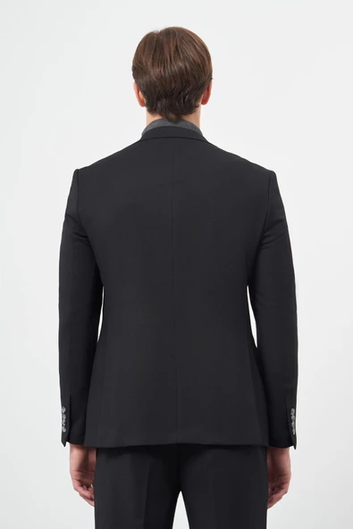 Siyah Armürlü Mono Yaka Tam Astar Esnek 6 Drop Slim Fit Classic Takım Elbise 1001245175 - 5