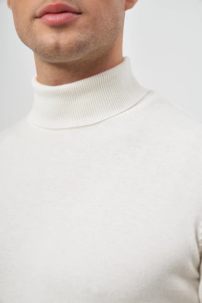 Açık Krem Uzun Kol Düz Örme Tam Balıkçı Yaka Classic Comfort Fit Triko 1012245004 - Resim 7