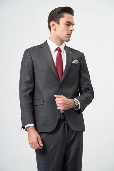 Koyu Antrasit Mono Yaka 4 Drop Comfort Fit Classic Takım Elbise 1001245161 - 2