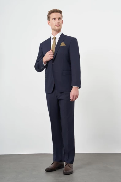 Lacivert Bez Ayağı Kılıç Yaka Tam Astar Esnek 6 Drop Slim Fit Takım Elbise 1001245309 - 2