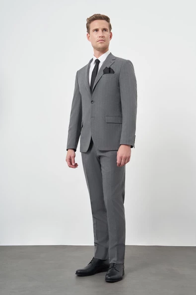Füme Çizgili Mono Yaka Astarlı 6 Drop Slim Fit Dar Kesim Takım Elbise 1001245102 - 5