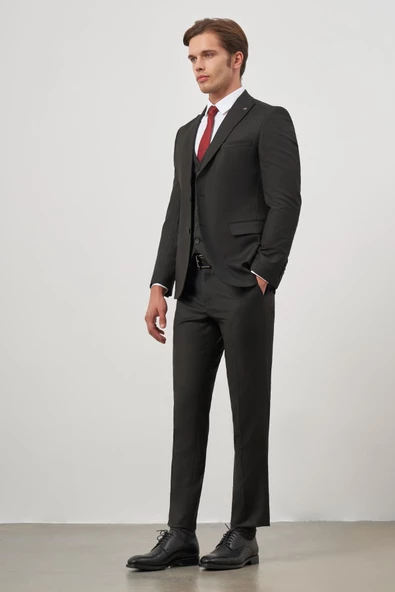 Siyah Kılıç Yaka Yelekli 6 Drop Slim Fit Classic Takım Elbise 1001245155 - 5