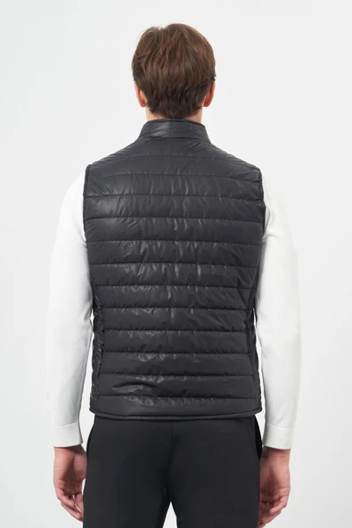 Siyah Kapitone Dik Yaka Düz Garnisiz-Biyesiz Slim Fit Yelek 1009245151 - 5